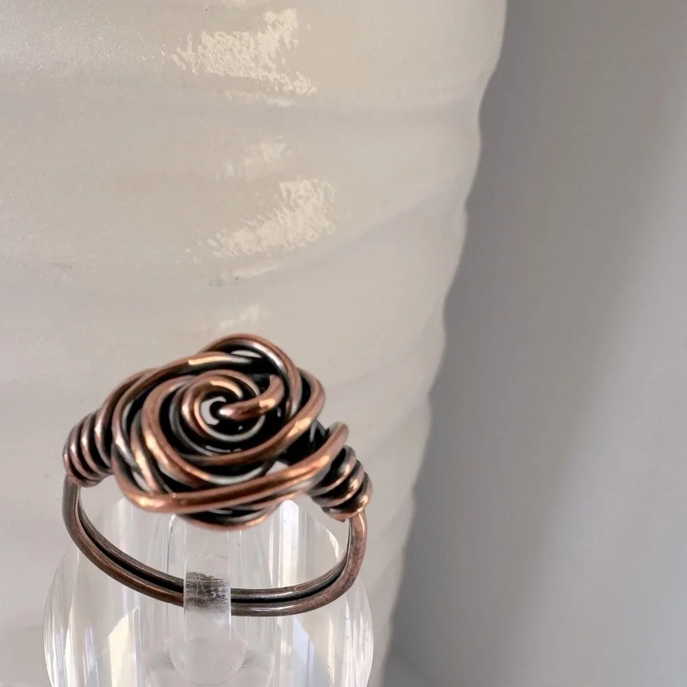 Copper Wire Wrapped Rose Flower Ring